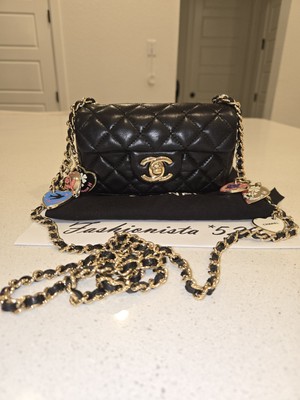 CHANEL Black Micro Mini Rectangular Classic Flap Charms Limited