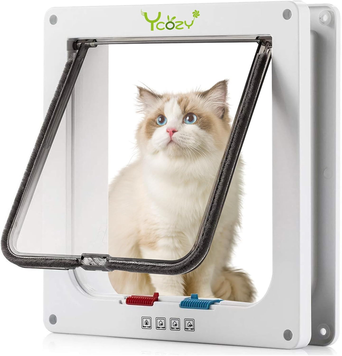 XL Porta per Gatti per Porte 27.8 X 25 Cm Con Chiusura a 4 Vie per Porta Interna