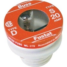 Bussmann S-20 Plug Fuse, 20 A, 125 V, 10 kA Interrupt, Low Voltage, Time Delay F