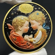 Gemini Enamel Zodiac Gold Coin Constellation Horoscope Collectible Coin Token