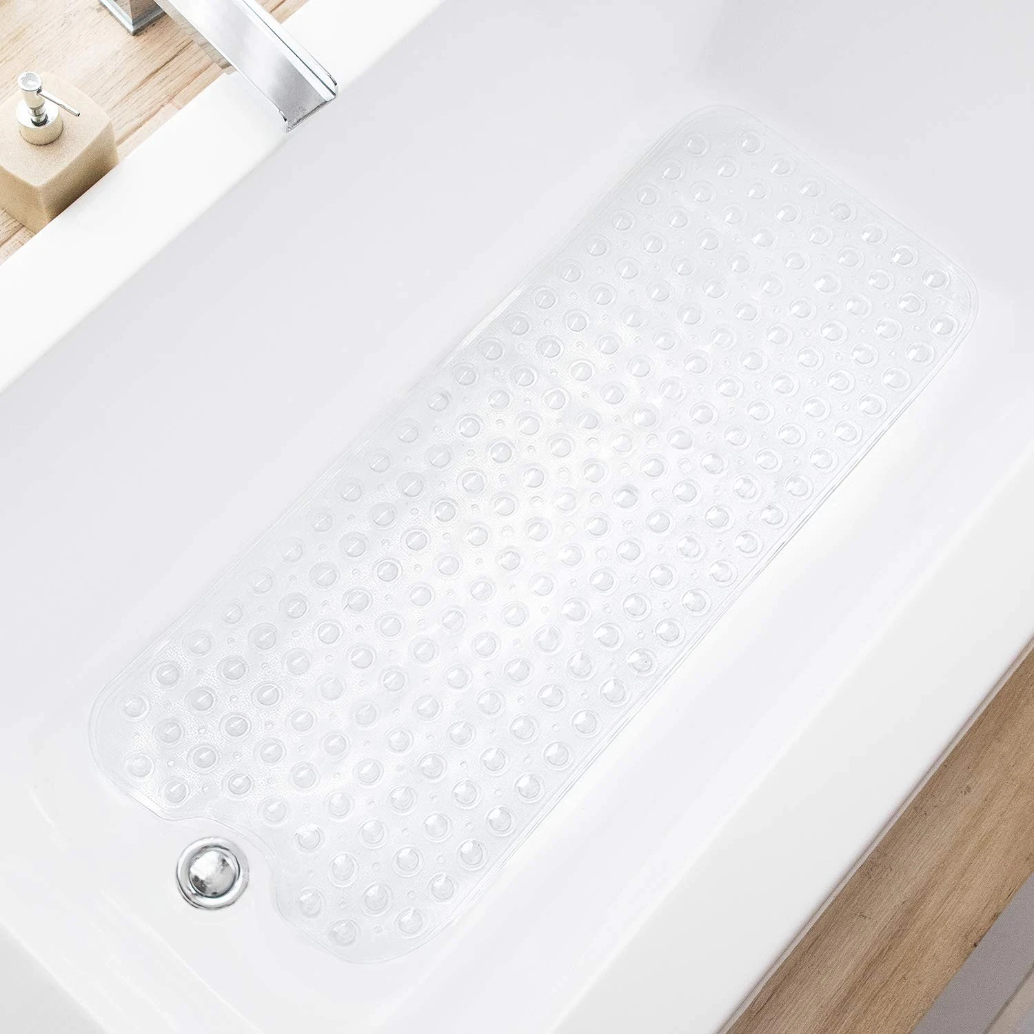 TEESHLY Bathtub Mats for Shower Tub, Extra 39" x 16" (Rectangular), Clear