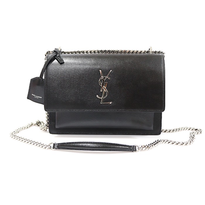 Borsa a tracolla Saint Laurent pelle di vitello nera argento chain sunset media