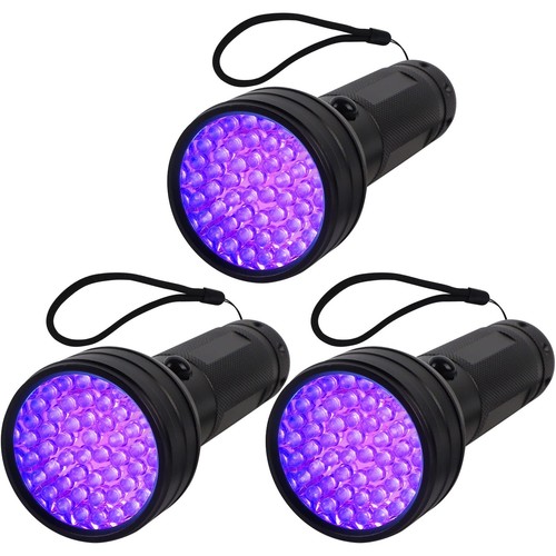 3 Pack UV Flashlight Black Light, 51 LED 395nm UV Light Pets Urine Detector, ...