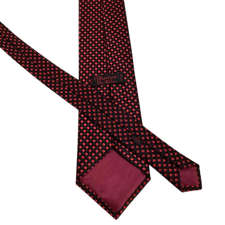 Corbata de hombre CHARVET 100 % seda FRANCIA diseñador de lujo geométrica negra/roja usada en excelente estado Foto 3 de 3