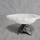 Vtg Milk Glass Shell Pedestal Soap Dish Compote Trinket Tray Hollywood Regency
