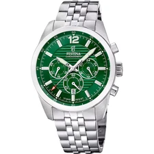 Festina F207422 Men Silver Stainless Steel Green Dial Chronograph Watch 43 mm