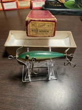 Vintage tough pflueger trade minnow fishing lure nice brass tack eyes