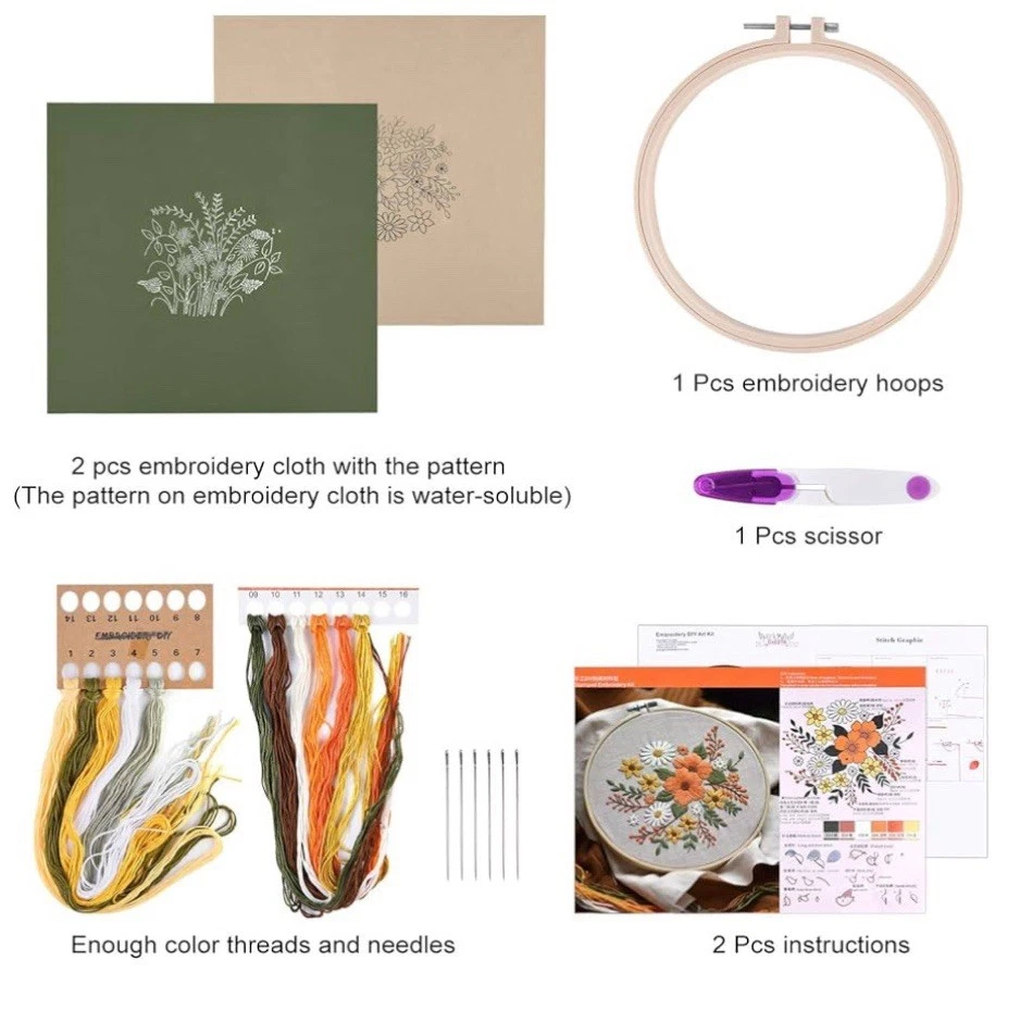 4 Sets Full Range Embroidery Starter Kit Clothes Hoops Scissors Cross Stitch Kit - Image 4 of 4