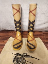 Burberry Yellow/Black Check Wellington Rain Boots Women's Size EU 35 US 5