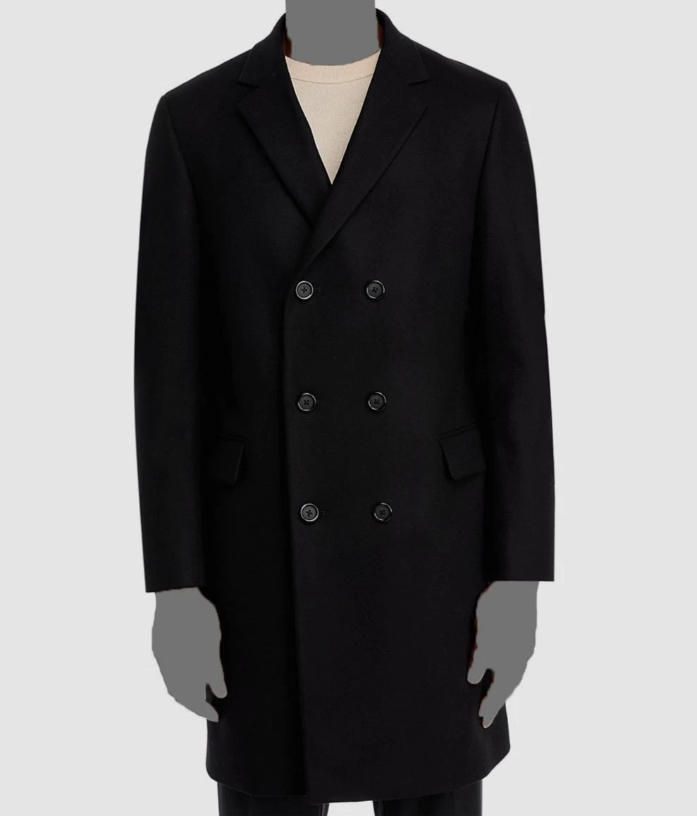 Bloomingdale Men's Black Cashmere Wool-Blend Double-Breast Overcoat 38R image 1