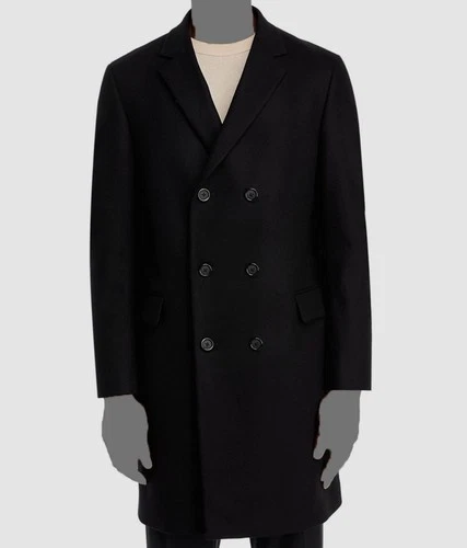 Bloomingdale Men's Black Cashmere Wool-Blend Double-Breast Overcoat 38R video thumbnail