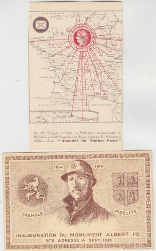 FRANCE 1938 JOURNEE DE TIMBRE POSTE & INAUGURATION DU MONUMENT ALBERT pc FDC