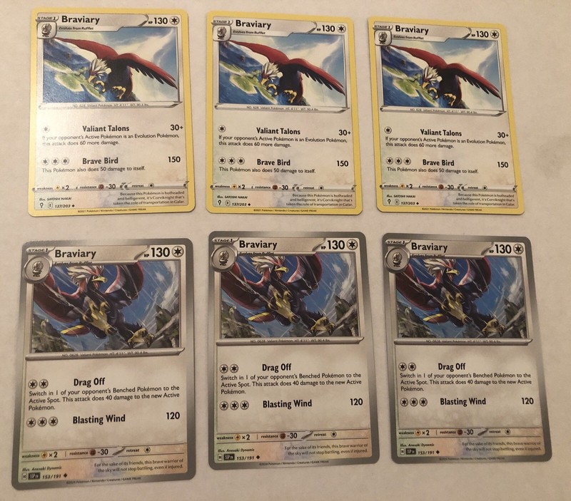 Lot Of 6 Braviary Pokemon Cards