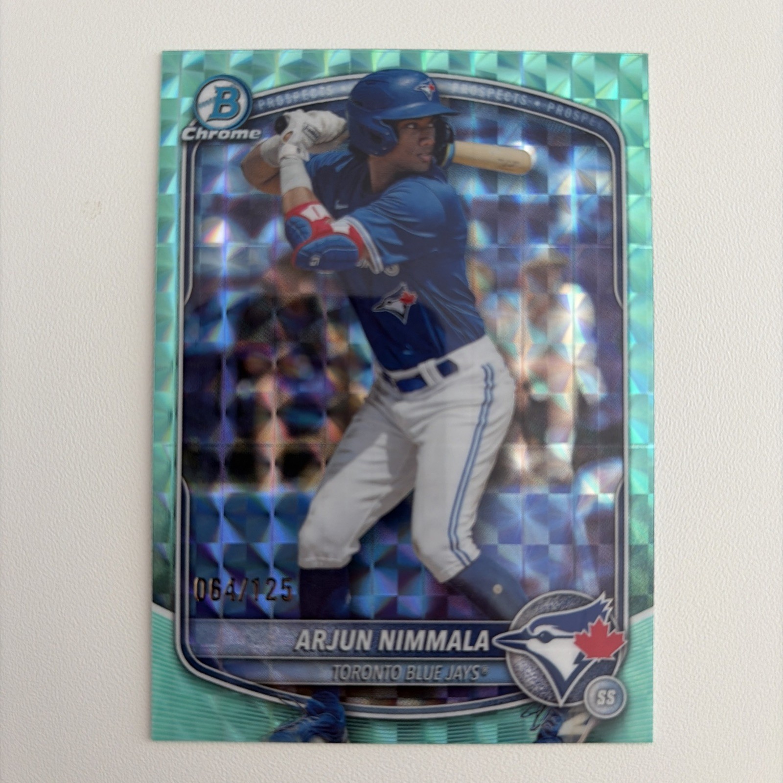 ARJUN NIMMALA 2025 BOWMAN CHROME DRAFT AQUA GEOMETRIC /125 #BDC-35 BLUE JAYS SS