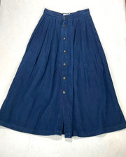 Vintage Calvin Klein Skirt 10 Jean Snaps Denim Midi Pleated Cottagecore 90s USA