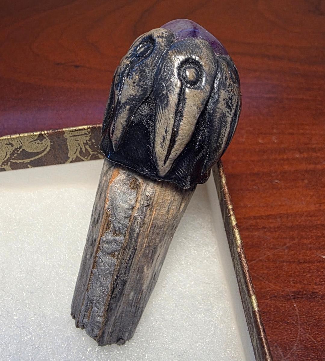 Vtg Artisan Crafted Bottle Stopper Claws Grasping Amethyst Top Protecting Jewel