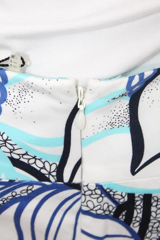Falda Elie Tahari Mujer Algodón Estampado Floral Cremallera Trasera Forrada Azul Talla 0 Foto 4 de 4