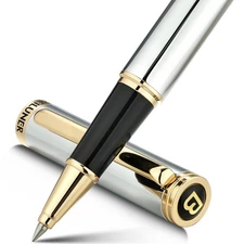 Luxury Rollerball Pen, Stunning Silver Chrome with 24K Gold Finish,Noble and ...
