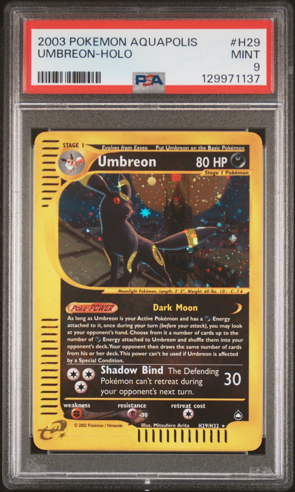 2003 POKEMON AQUAPOLIS #H29 UMBREON-HOLO PSA 9
