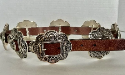 Y2K Vintage Western CONCHO Buckle Belt Brown Leather Size L - Image 1 of 4