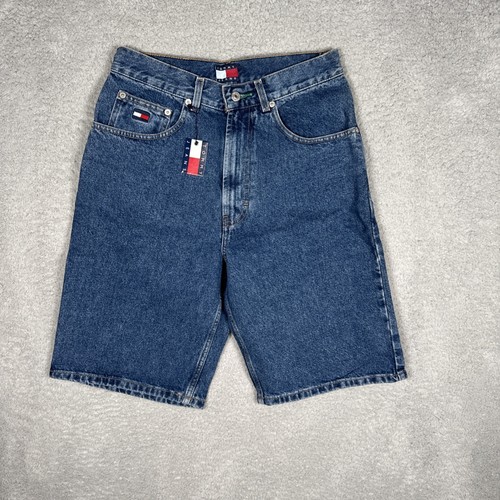 NWT Vintage Tommy Hilfiger Jean Shorts Mens 29 Blue Denim Logo Baggy Y2k 90s - Picture 6 of 13