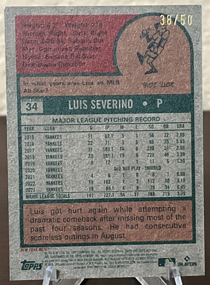 2024 Topps Heritage Luis Severino Mini Black Border /50 #34 Mets SSP  - Image 2 of 2