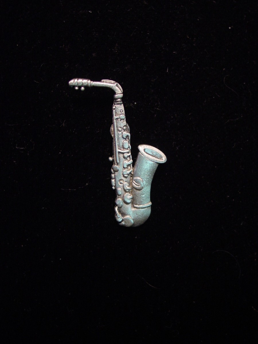 JJ Jonette Jewelry Pewter Music Pin French Horn, Guitar, Saxophone, Violin, Notes Vintage Pin
