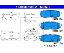 Brake pad set, disc brake ATE 13.0460-5696.2 for Subaru