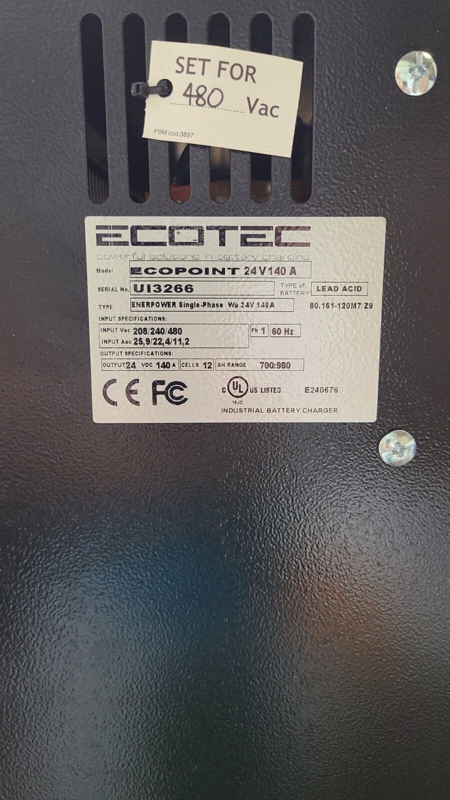 ECOTEC 24 volt forklift battery charger 208/240/480 Vac input eBay