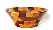 Wood Bowl Segmented 7" Round Hand Crafted Two Tone Stain