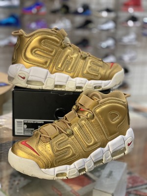 Nike x Supreme Air More Uptempo suptempo Uomo Scarpa In Pelle Oro Taglia 9  902290-700 | eBay