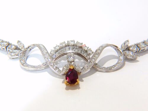 GIA CERTIFIED 21.19CT NATURAL RUBY DIAMONDS ETERNITY RIVIERA CLUSTER NECKLACE + - Picture 4 of 10