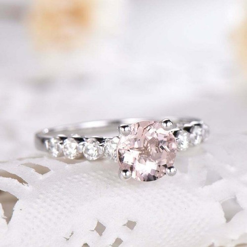 1.5Ct Lab-Created Morganite Solitaire Engage Ring 9ct SOLID White Gold Accents - Picture 6 of 9