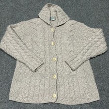 Carraig Donn Cardigan Sweater Womens Large 100 Merino Wool Cable Knit Tan