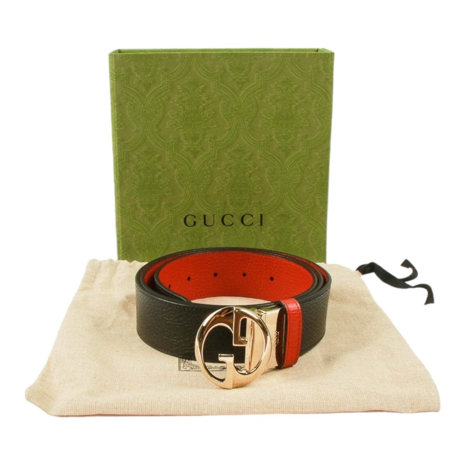 Authentique ceinture Gucci en cuir noir/rouge avec boucle GG imbriquée