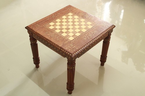 Mesa de tablero de ajedrez de madera vintage decoración antigua regalo café cuadrado/mesa central - Imagen 4 de 5