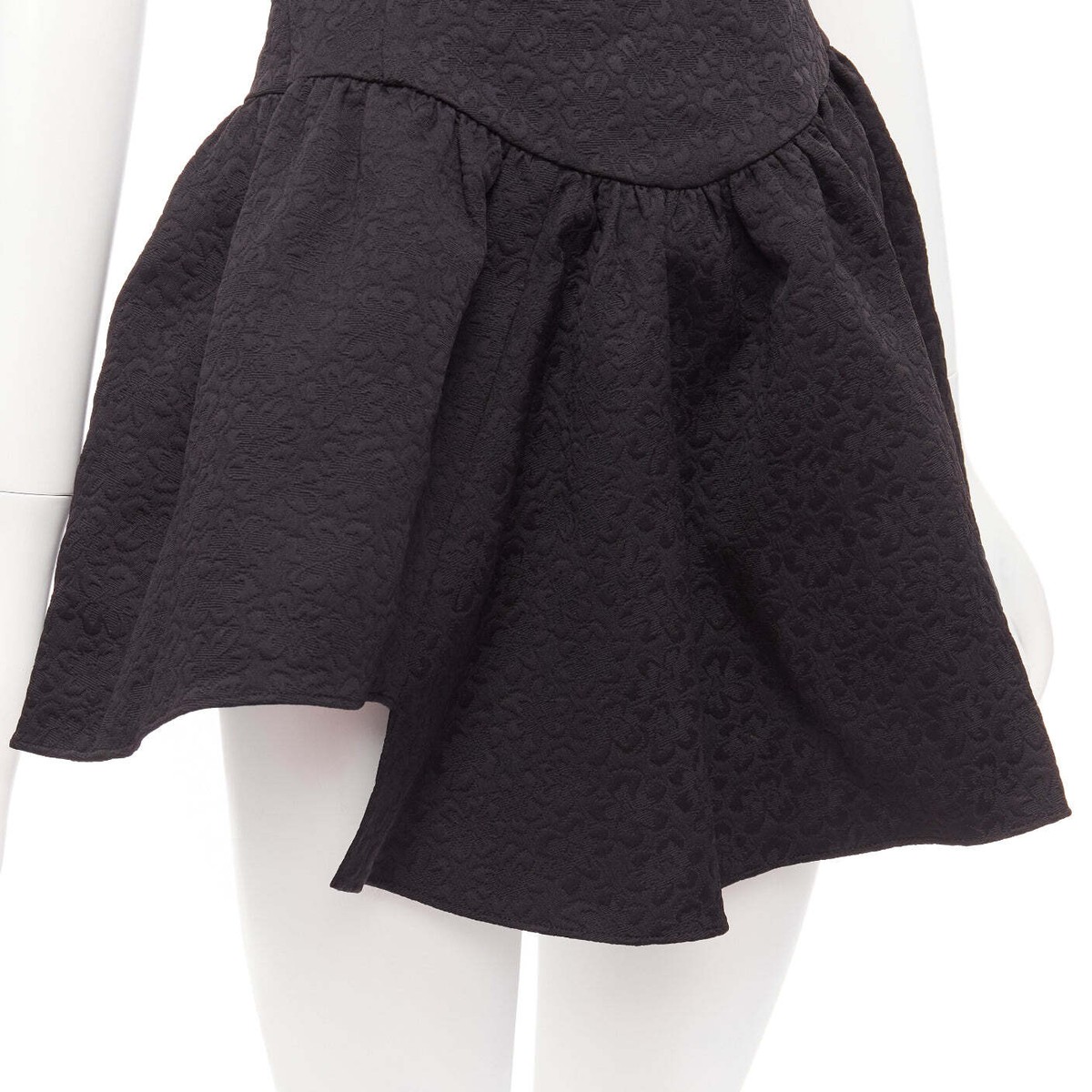 SHUSHU TONG black floral cloque spaghetti strap flounce