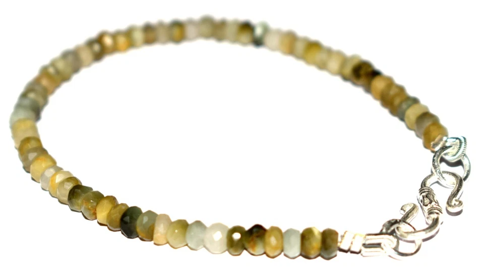 Bracciale Con Perle Di Gemma A Occhio Di Gatto Naturale 3-4 Mm In Argento 925 6" - Immagine 4 di 4