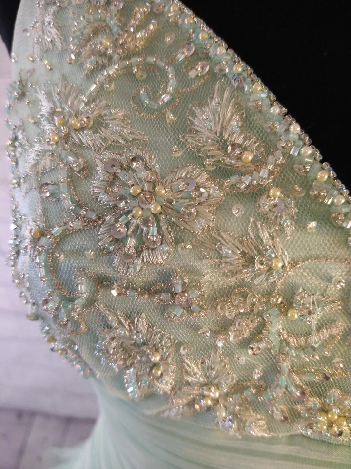 Красивый ALYCE новом зеленый слоистый полная длина бальное платье / тюль стразы - размер 6 - Изображение 4 из 4