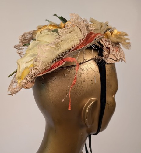 1920’S HAND MADE HAT W LACE + FLORALS - Picture 3 of 8