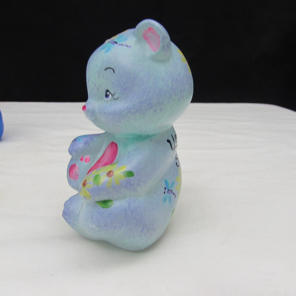 Fenton Crystal Satin OOAK Hand Painted Sitting Bear NIL W449 - Image 4 of 4