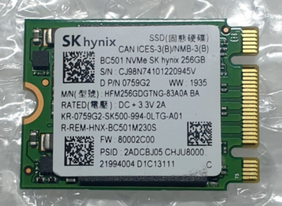 SK Hynix BC501 256GB NVMe PCIe M2 2230 SSD HFM256GDGTNG-83A0A D P