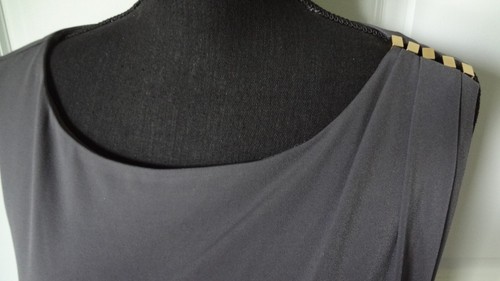 Jessica Simpson Dress Size 12 Grey Sleeveless Gold Bars At Shoulders - Picture 11 of 15