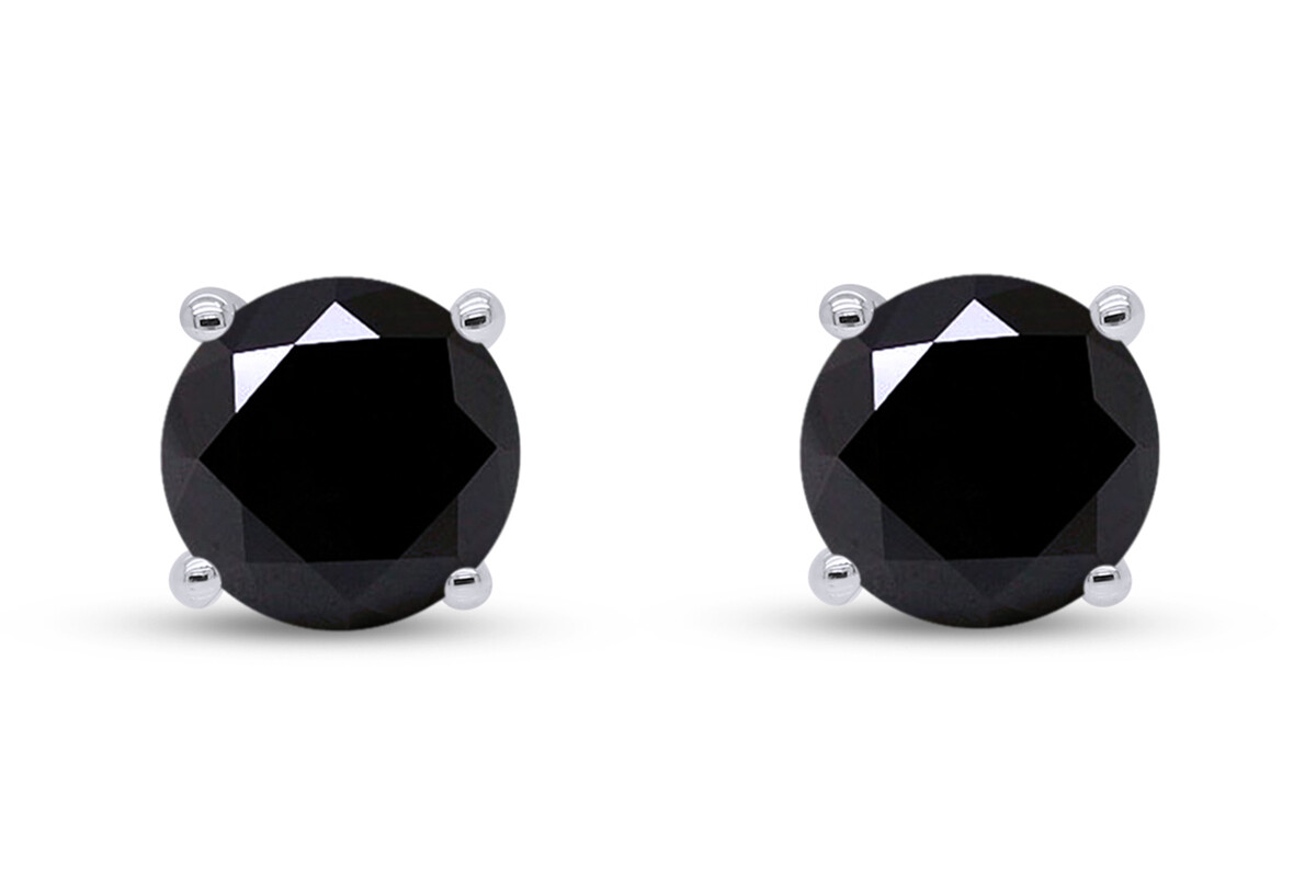 Solitaire Stud Earrings in Black Moissanite and Genuine Silver 1/4 to 2 Cttw