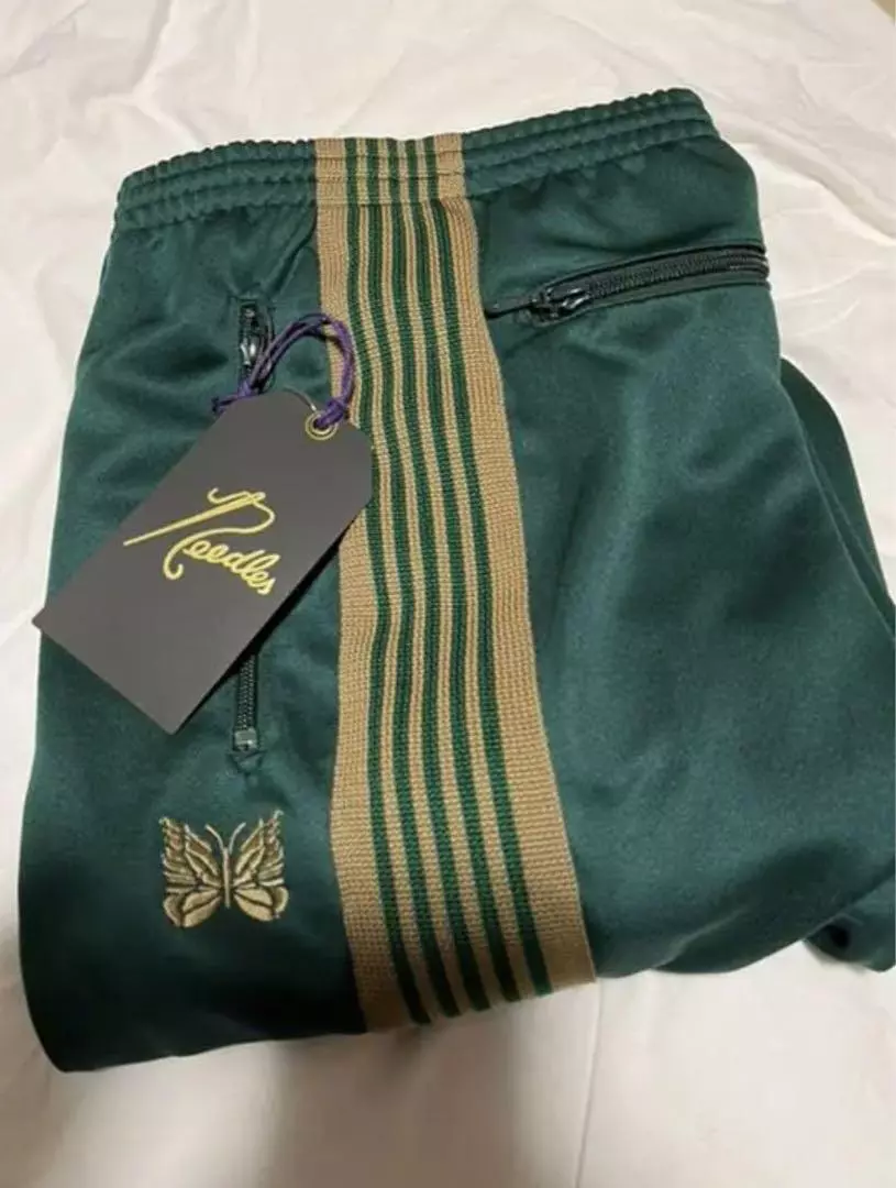 NEEDLES Track Pants Straight Green x Khaki lines KP413 Size-M Used