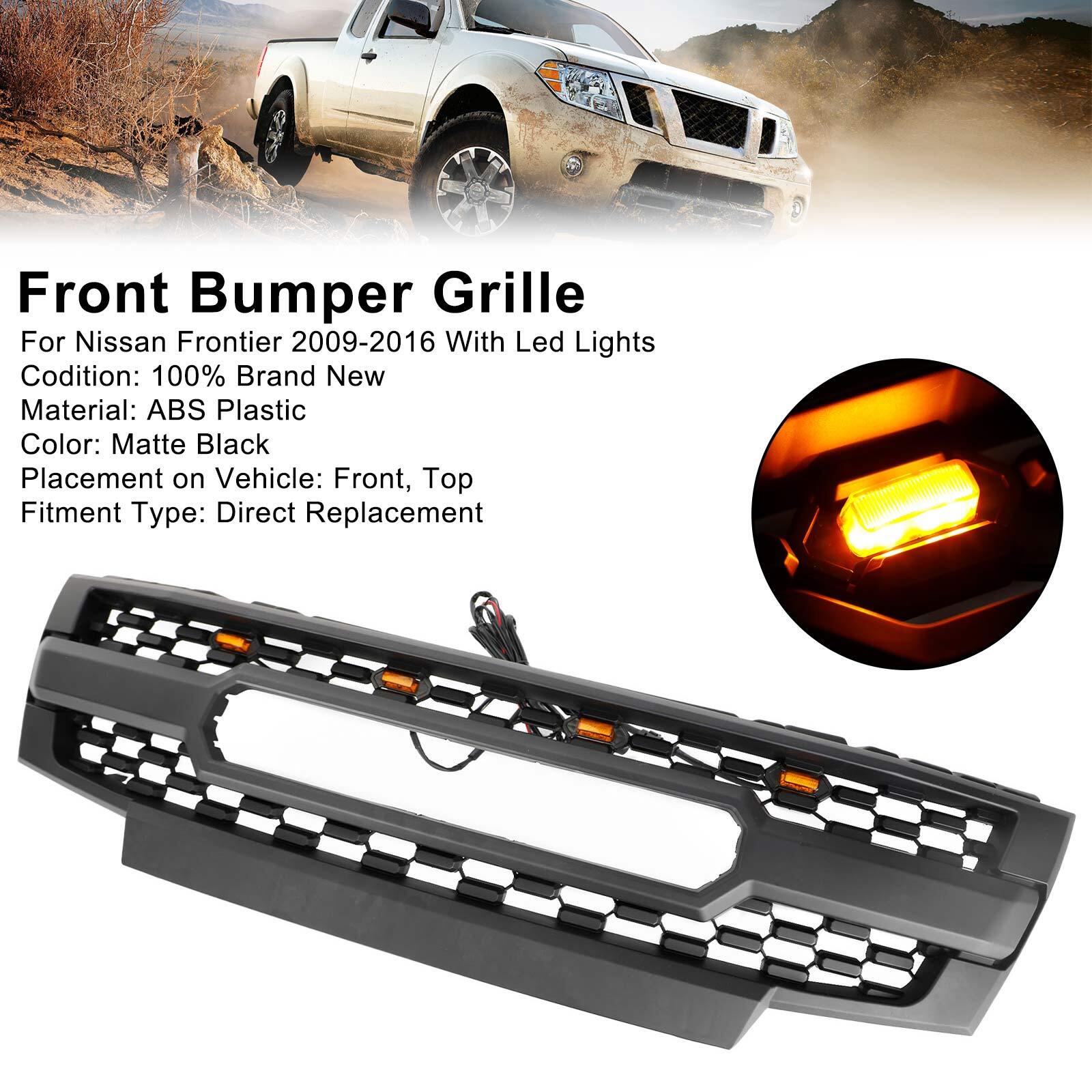 Front Upper Bumper Grille Grill Kit W/ LED Lights For Nissan Frontier 2009-2019
