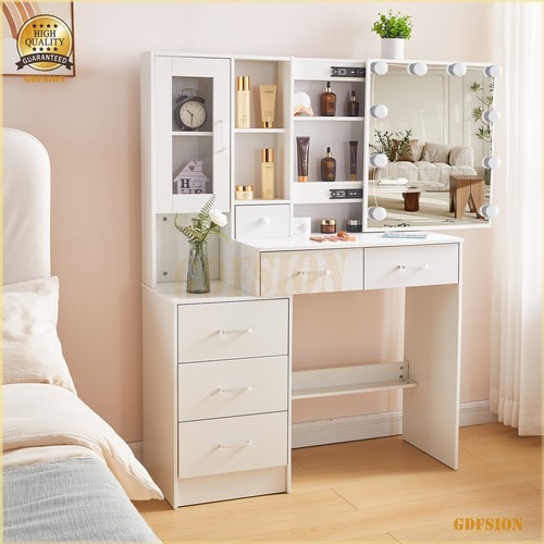 Large Dressing Table With LED Makeup Mirror and Cabinet 8 Shelves Vanity Desk AU - Picture 8 of 15