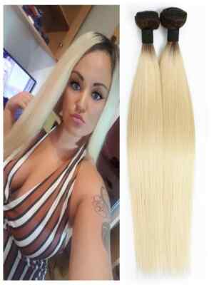 12A 26+26 ROOT OMBRE 1B#/613# SILKY STRAIGHT BRAZILIAN HUMAN HAIR 2BUNDLES 200g