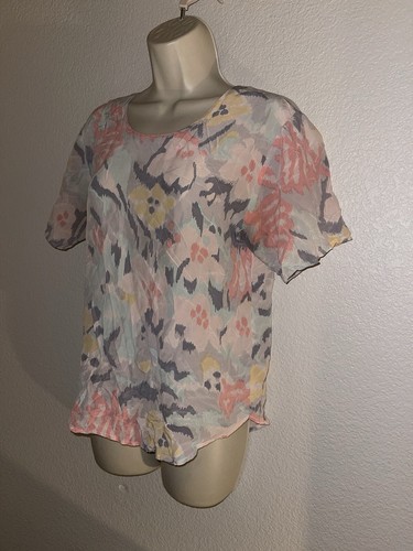 VTG Courtney Rhodes Silk Blouse Pink Blue Yellow Watercolor Floral Hong Kong 4M - Picture 2 of 6