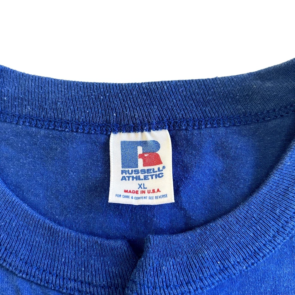 Camiseta Vintage Años 70 80 Russell Athletic Hombres BUFFS One Stop VIDEO Azul 50/50 EE. UU. Foto 4 de 4